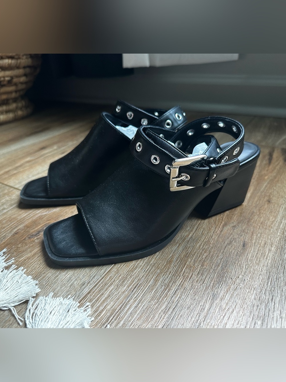 No Boundaries Black Studded Block Heel Sandal